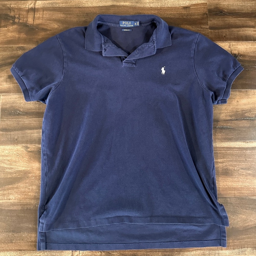 Polo Ralph Lauren Mens XL Navy Blue Custom Fit Short Sleeve Pique Polo Shirt